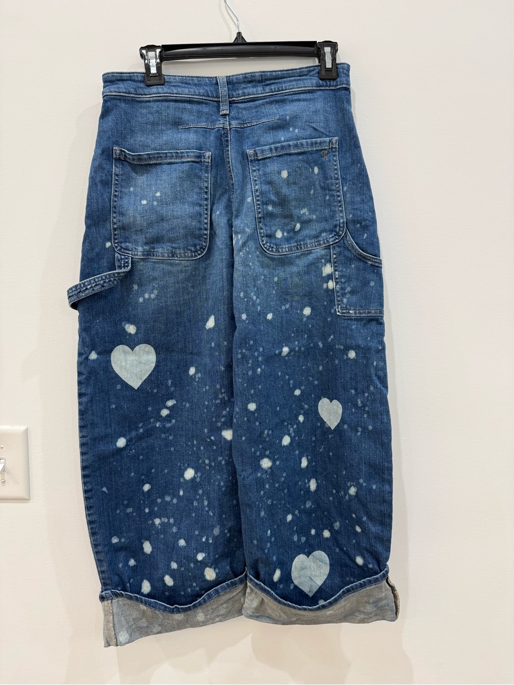 Pilcro Blue Denim Wide-Leg Jeans with White Paint-Splatter and Heart Details - Picture 3 of 4